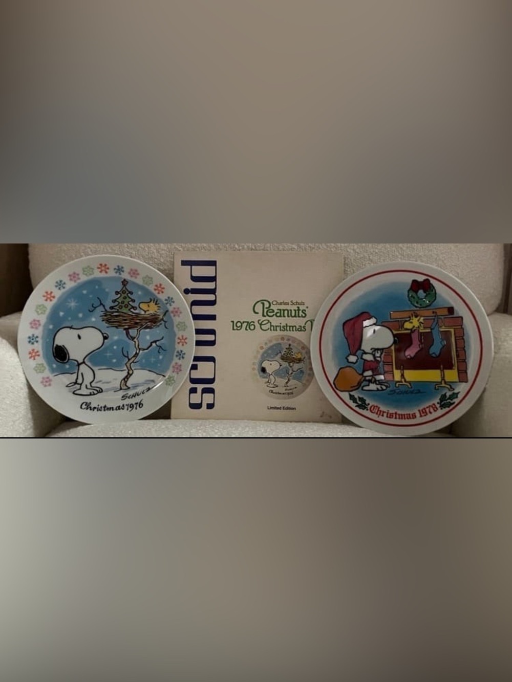 Schmid Vintage Peanuts Snoopy  1976 & 1978 Christmas Decorative Plates